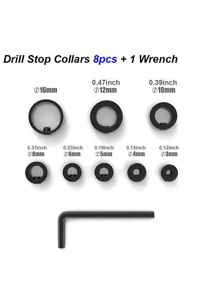 atooltour Drill Stop Collar 8 Drill Stoper Collar Set Stop Bit Ring Shaft Limit Metric Lock Steel Press Depth