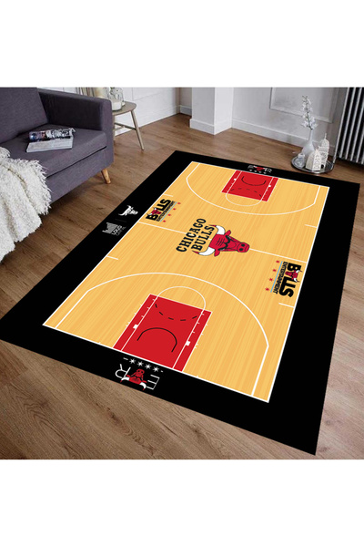 Emiroğlu Nba Temalı Özel Süngerli Yüzey Makinede Yıkanabilir Basketbol Sahası Şeklinde Halı - Kaymaz Taban