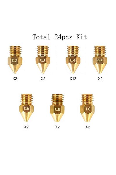 Choice 24pcs 24pcs 24pcs Mk8 Ender 3 Nozzles 3d Printer Brass Nozzles Extruder For Ender 3 Cr-10 0.2/0.3/0.