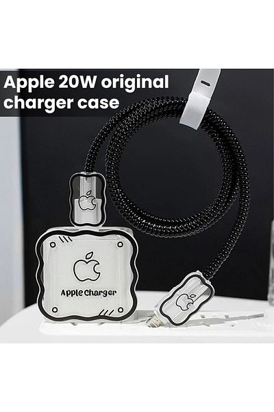 Choice غطاء حماية لكابل بيانات شاحن Apple 18/20 وات أسود اللون، حبل حماية خط بسيط مموج P
