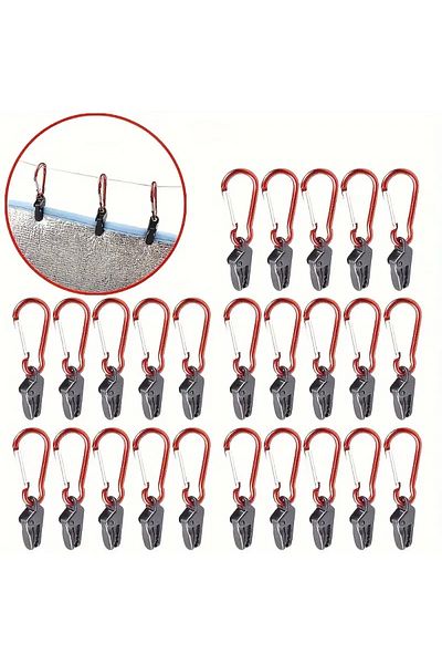 Choice 20pcs Red 20pcs Tarp Clips, Windproof Clips With Carabiner, Awning Clamp Set, For Awning Outdoor Cam