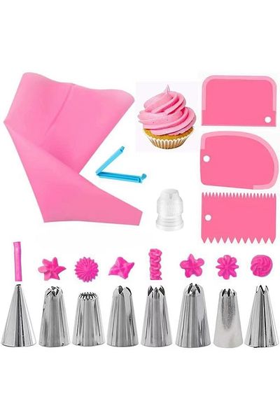 Choice F07-14pink Silicone Piping Bags And Tips Set Cake Diy Decorating Kit With Stainless Steel Nozzle Reu