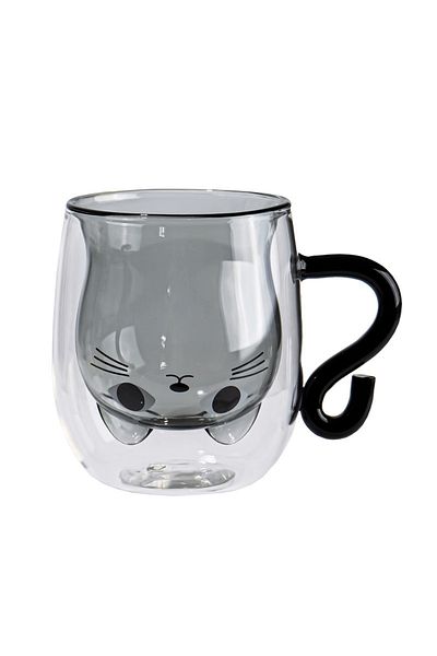 Choice 280ml 01 Creative Cute Cat Double-layer Coffee Mug Home Animal Double Glass Cup With Handle Milk Tea
