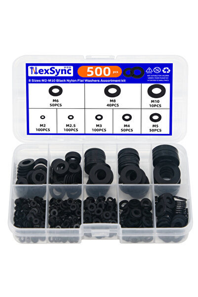 Choice 500 قطعة سوداء 500 قطعة 8 أحجام M2-M10 مجموعة متنوعة من غسالات النايلو...