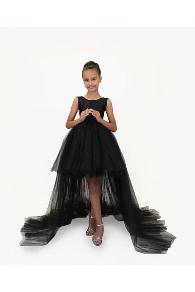 HSNLİFE Girl Child Black Front Short Back Long Dress Special Occasion Birthday Graduation Prom Party Dress