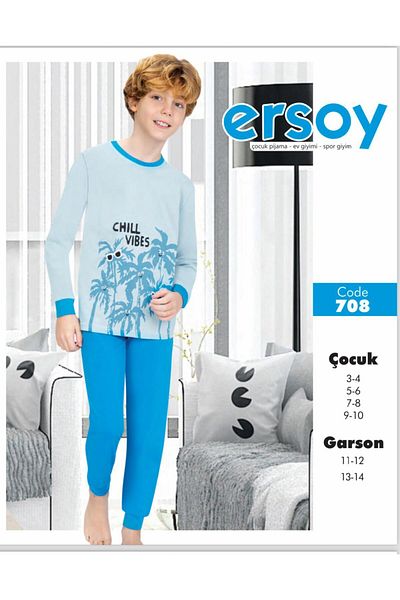 Ersoy Çocuk Giyim Set de pijamale pentru băiat, 100% bumbac, cu mâneci lungi și manșete la glezne