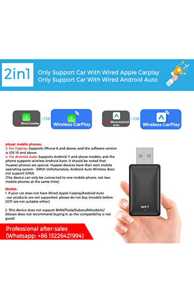 Choice Android Auto Carplay Adapter 2in1 Wireless Play&Plug for Benz Audi Kia Chery ...