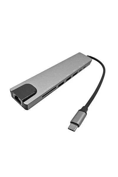 Choice موزع USB C 8 في 1 من النوع C باللون الرمادي، محول USB 3.1 إلى 4K HDTV مع قارئ بطاقات RJ45 Sd/tf PD Fast Char