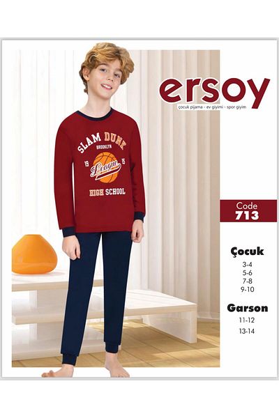 Ersoy Çocuk Giyim Set de pijamale pentru băiat din bumbac cu mâneci lungi