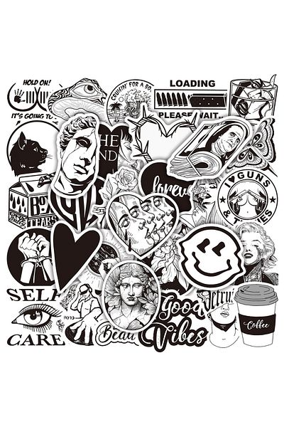 Choice 50pcs Art Decal 50pcs Graffiti Black And White Art Styling Stickers Laptop Luggage Phone Case Guitar
