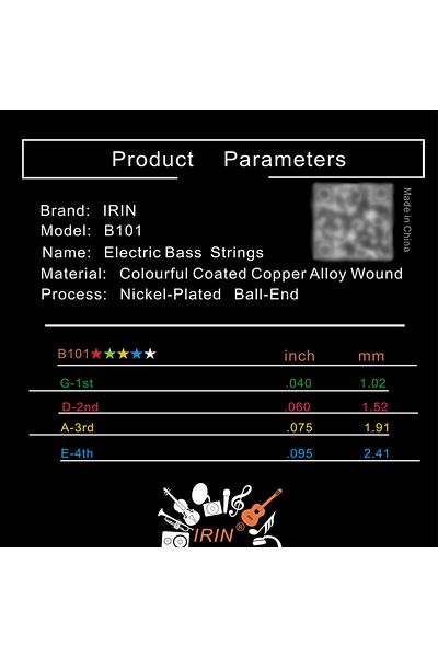 IRIN B101 Electric Bass Strings Hexagonal Steel Core Copper Alloy Wound Colorful Strings 4-String Elec...
