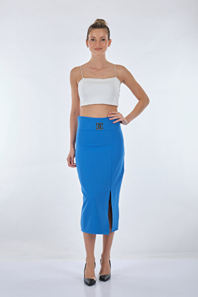 EXPLOSION Спідниця з розрізом, деталізована, синя, жіноча 22122198