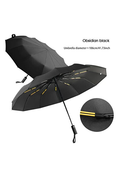 Choice Black 12k Metal-fiber Composite Reinforced 24-bone Umbrella, Durable Wind-resistant Umbrella, Anti-