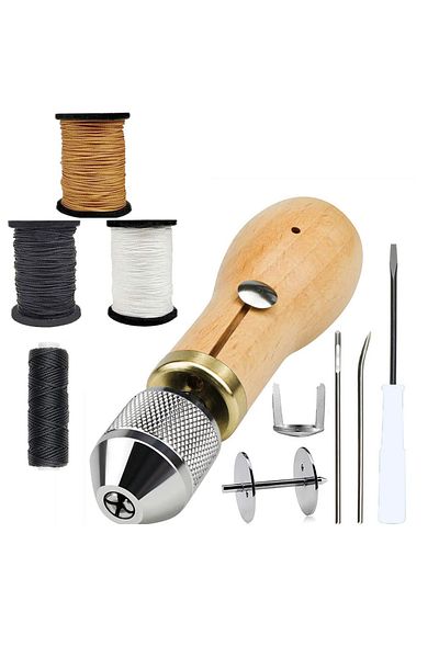 Choice Leather Sewing Machine Kit with Handheld Sewing Machine, Two Needles, Three Shoe Threads in Black...