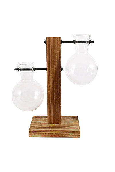 Choice مزهرية زجاجية إبداعية لسطح المكتب مع حامل خشبي وحاوية نباتات مائية للمنزل على سطح الطاولة.