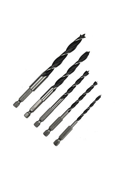 Choice Round 5pcs 1/4" 4/5/6/8/10mm Three Pointed Woodworking Drill Bit Set Round / Hexagonal Handle Woodwo