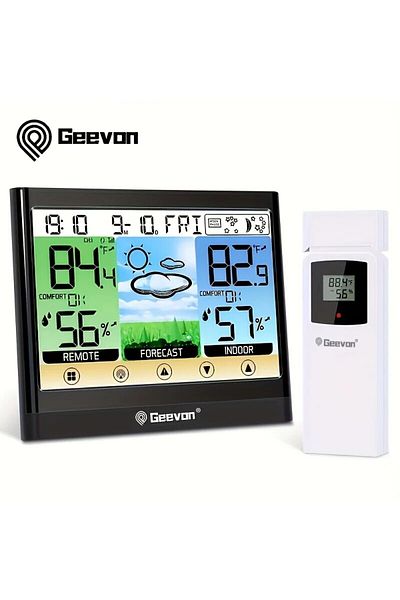 Choice Black Geevon Weather Station Wireless Indoor Outdoor Thermometer Hygrometer Touch Lcd Display With A
