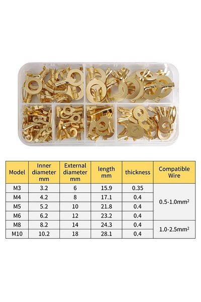Choice Box-150pcs M3/m4/m5/m6/m8/m10 Ring-terminal Wire Quick Connector Terminal Brass Crimp Terminal Assor