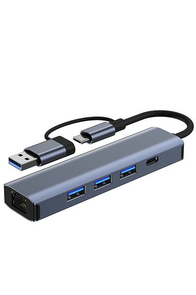 DBIT موزع 5 في 2 USB C Hub، موزع USB-c، محول USB-a متعدد المنافذ، نوع C، USB 3.0، نقل البيانات، جيجابت إيثرنت Rj4