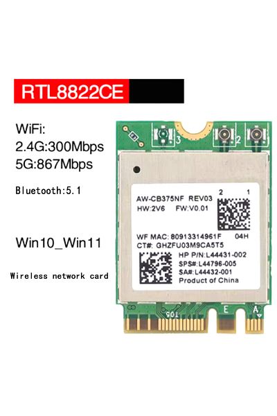 Choice بطاقة شبكة لاسلكية مدمجة Rtl8822ce 5g ثنائية النطاق Gigabit 5.1 Bluetooth M.2 1200m Suit