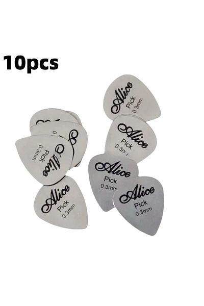 Choice Alice 10Pcs Metal Guitar Pick 0.3mm Thin Durable Silver Color Professional Bass Ukelele Guitar Pi...