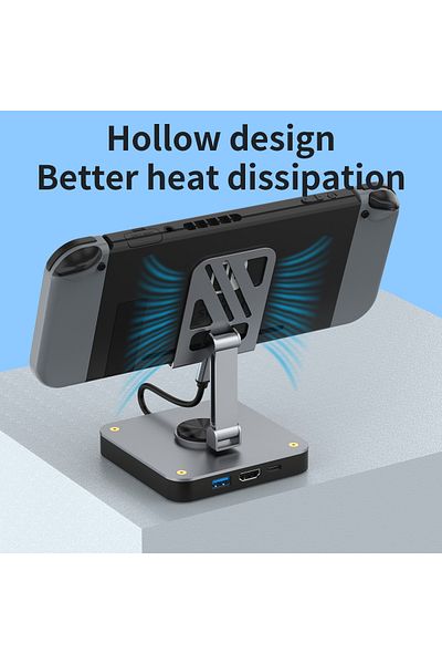 Choice حامل USB-C باللونين الرمادي والأسود، حامل قابل للطي للهاتف/الكمبيوتر اللوحي مع منفذ HDMI بدقة 4K، ومنفذ USB 2.0 بقوة 100 واط