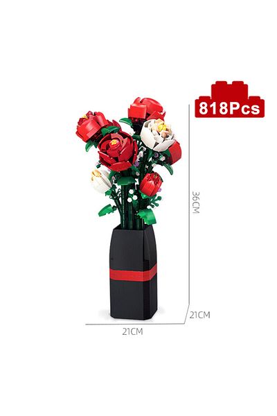 Choice 818pcs No Box Creative Red Rose Vase Plants Model Building Blocks Moc Romantic Classic Flowers Bouqu