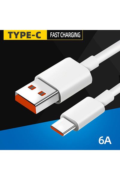 Choice كابل بيانات شحن سريع للغاية 6A أبيض بطول 2 متر مناسب لهاتف Huawei Xiaomi Honor Type C Flash Charging أو
