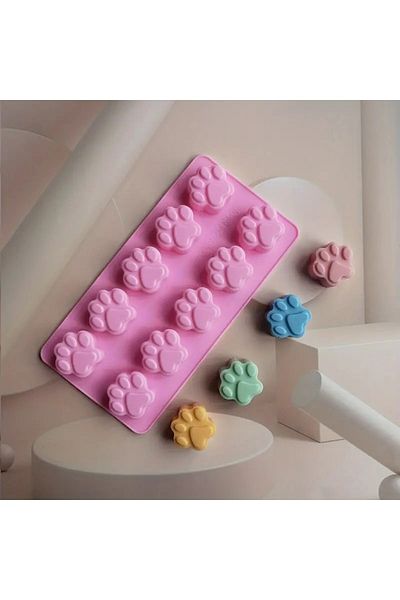 Choice Pink 1pc 3d Silicone Mold, 10 Cavity Cat Paw Fondant Mold For Diy Pudding Chocolate Crystal Candy De