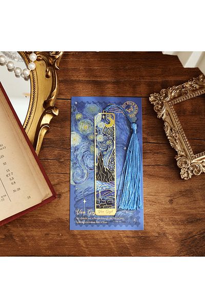 Choice Starry Night 1 Pc Retro Floral Painting Metal Bookmark Hollow Bronzing Bookmark With Tassel Statione