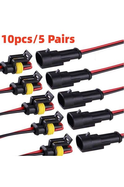 AOKIN 10Pcs (5pairs) black 5sets 2 Pin Way Connector Waterproof Connectors Male & Female Way 16 AWG Wire F