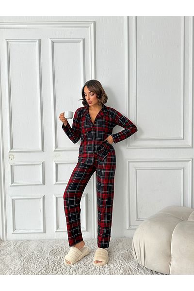 prova Suede Plaid Long Sleeve Pajamas Set Misspt5660