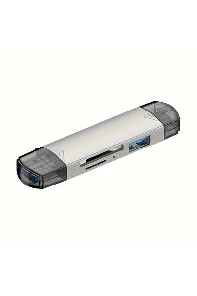 Choice قارئ بطاقات USB 3.0 متعدد الوظائف 6 في 1 باللون الرمادي، نوع C/micro USB/tf/sd، محرك أقراص فلاش، بطاقة ذاكرة