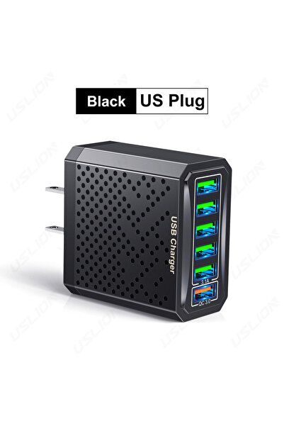 Choice شاحن USB أسود اللون من USLION، 6 في 1، بتقنية الشحن السريع QC3.0، مناس...