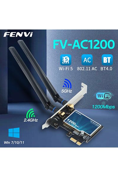 fenvi محول لاسلكي Fv-ac1200 Wifi 5 Ac1200 Pci-e Bt4.0 ثنائي النطاق 2.4g/5ghz 802.11ac بطاقة الشبكة