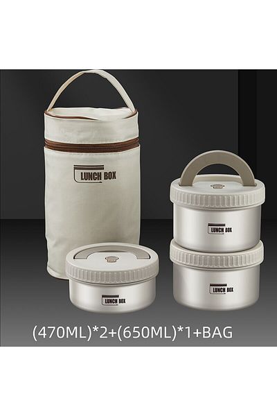Choice 470mlx2 650mlx1 Bag Lunch Box Portable Insulated Lunch Container Set Stackable Bento Stainless Steel