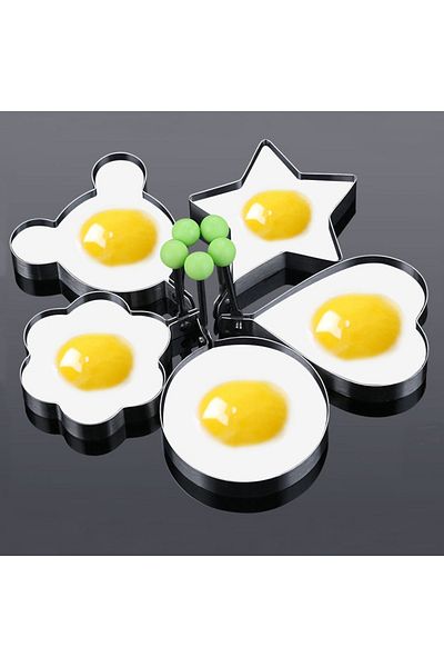 freeoptimistic 5pcs Stainless Steel Eggs Rings Mold With Handle,round Non-stick Pancake Omelette Mold For Griddl...