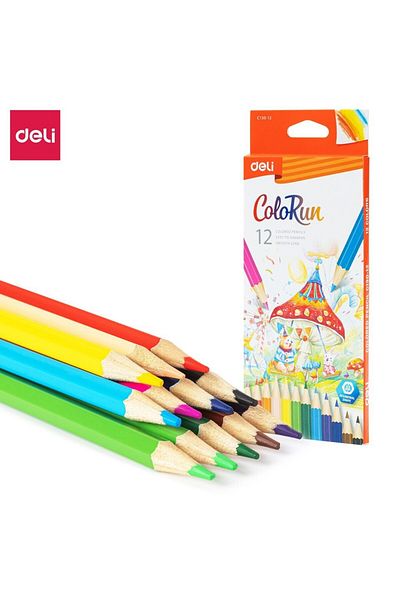 Deli Oil Based Lead Core 12 Colors Quality Colored Pencil Durable Refill Students Painting Tool Draw