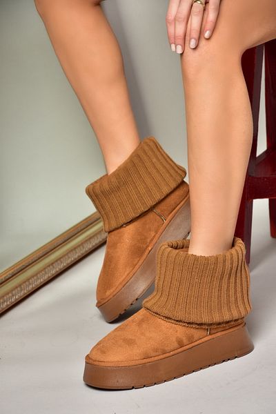 Fox Shoes Τ 918548102   Γυναικείες μπότες Tan/Tan Suede Knitwear Λεπτομερείς