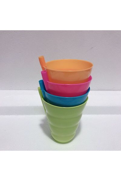 Choice 10oz Straw Cups Direct Cup With Straw For Kids Plastic Cup With Built In Straw Assorted Colors Pack