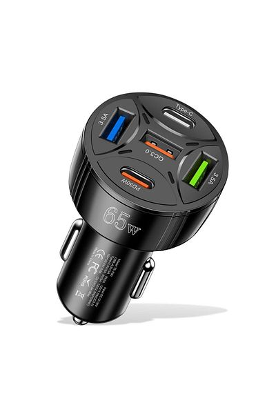 Choice شواحن سيارات يو إس بي سوداء 5 منافذ 65 وات شاحن سيارة من النوع C شحن سريع PD QC3.0 شاحن هاتف في السيارة