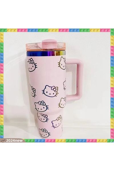 Choice 1200ml Pink 40oz Hello Kitty Stainless Steel Insulated Mug With Handle Straw Mugs Large Capacity The