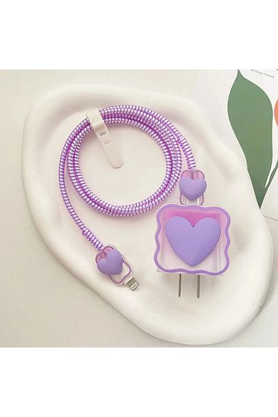 Choice Purple Charger Protector Cable Organiser For Iphone 14 13 Pro Max 18w 20w 3d Cartoon Love Heart Data