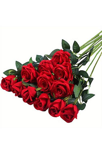Choice Red 12pcs Realistic Artificial Rose Bouquet For Weddings, Birthdays, And More For Floral Arrangemen