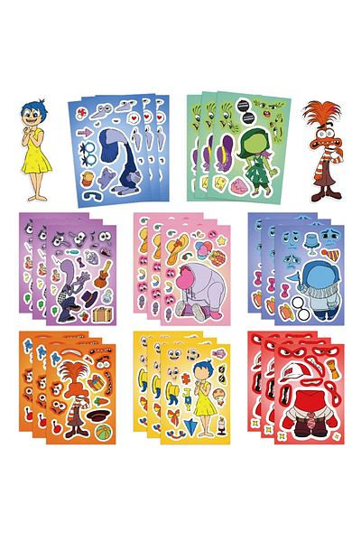 Miniso 32Sheets 8/16/32Sheets Disney Movie Inside Out Make A Face Puzzle Stickers Kids Make Your Own DIY Ga