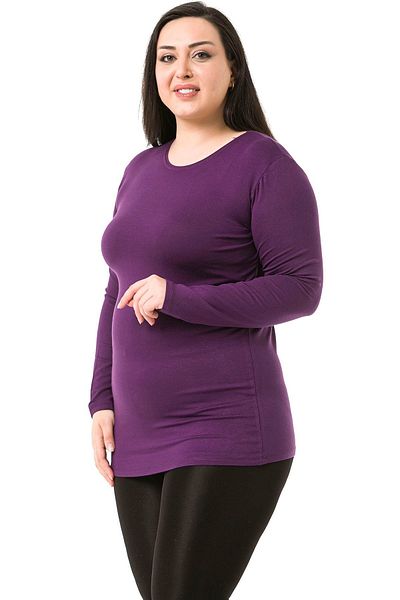 DISENTIS MODEST Plus Size Crew Neck Long Sleeve Viscose Plum Body