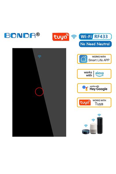 BONDA 662 Wifi Black 01 Tuya Wifi Smart Light Switch Rf433 No Neutral Wire Required Wall Touch Sensor Swit