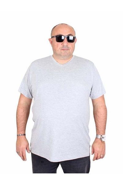 Starbattal Plus Size Lycra Men's V-Neck T-Shirt - Grey Melange 11170