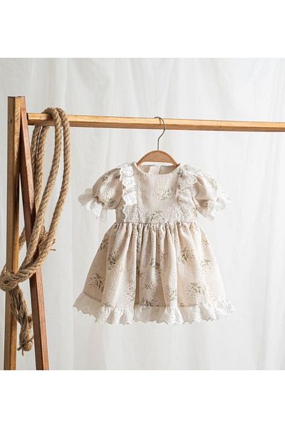 Pop Girl's Festoon Detailed Daisy Beige Dress