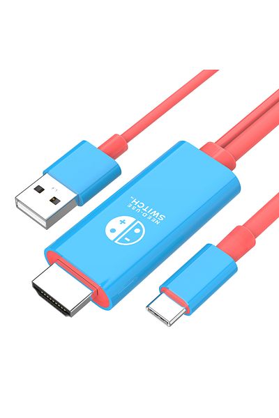 Choice كابل من النوع C إلى HDMI باللون الأزرق والأحمر مع قاعدة شحن USB 5 فولت ومحول 4K HD محمول لـ Swiper